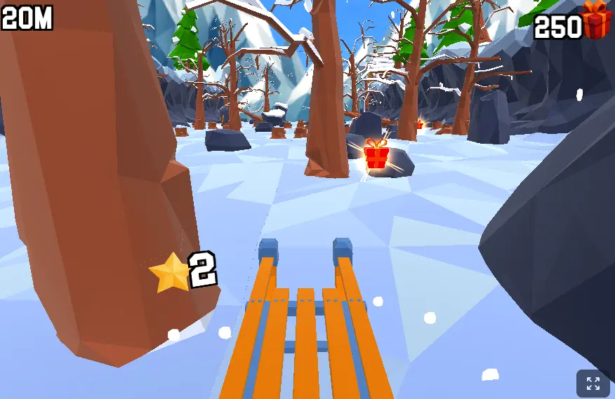 Slope Rider gameplay - sled racing downhill through winter obstacles